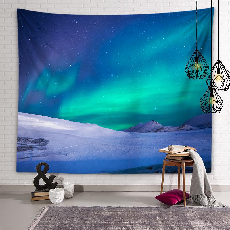Snow Mountain Aurora Tapestry Galaxy Star Wall Art Decoration Dormitory Room Aesthetics Living Room Bedroom Home Decoration