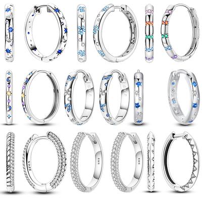 HOT SALE 2025 Sparkling Zircon Star Moon Sun Hoop Earrings 925 Copper Circle Round Earrings for Women Wedding Engagement Zircon