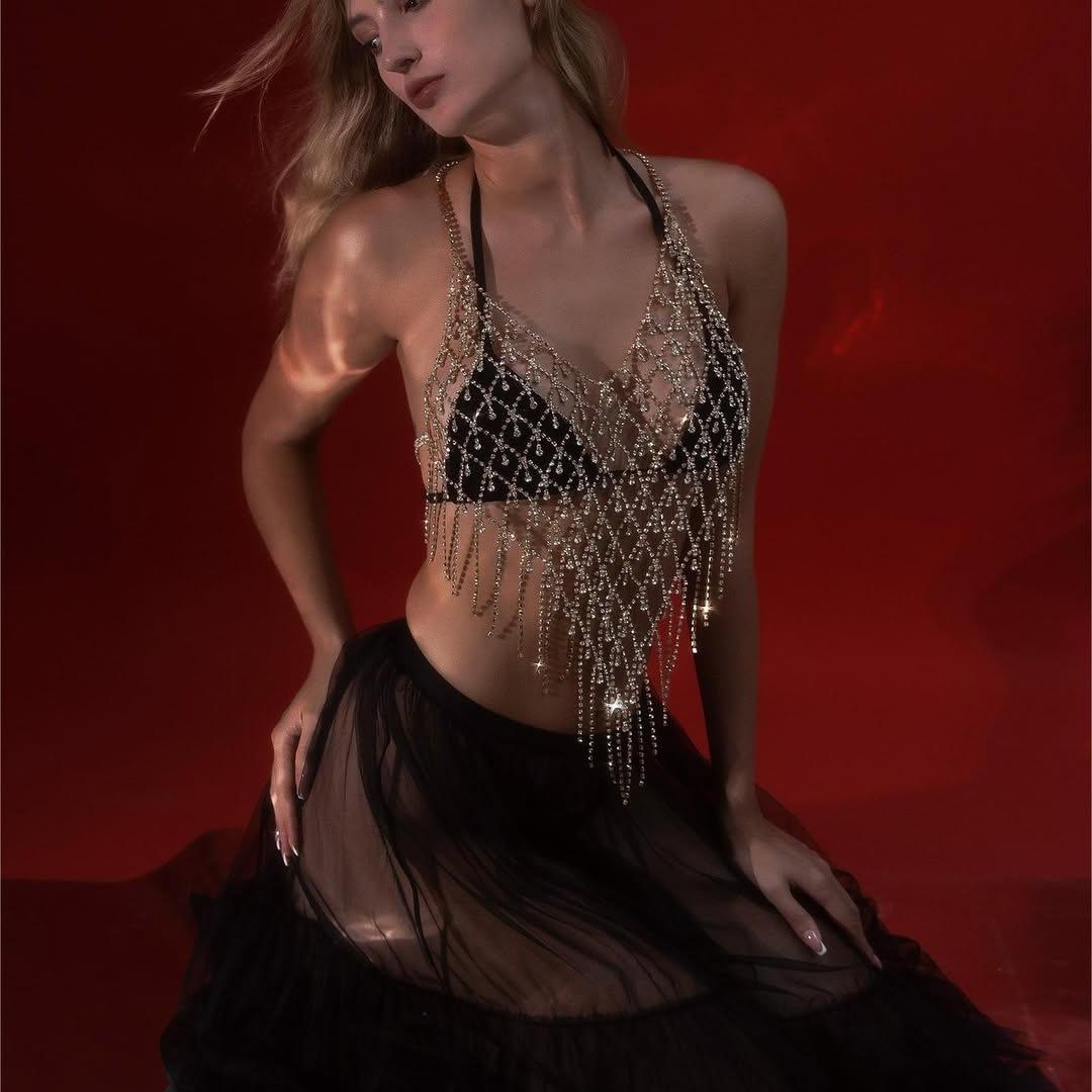 

Women s Sexy Hollow Tassel Beach Party Chest Chain Tank Top золотой