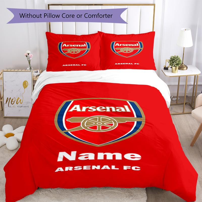 3pcs Custom Name Arsenal F.C Bedding Set Duvet Cover Closure Includes 1 Duvet Cover & 2 Pillowcases, Soft and Comfortable for All Seasons.