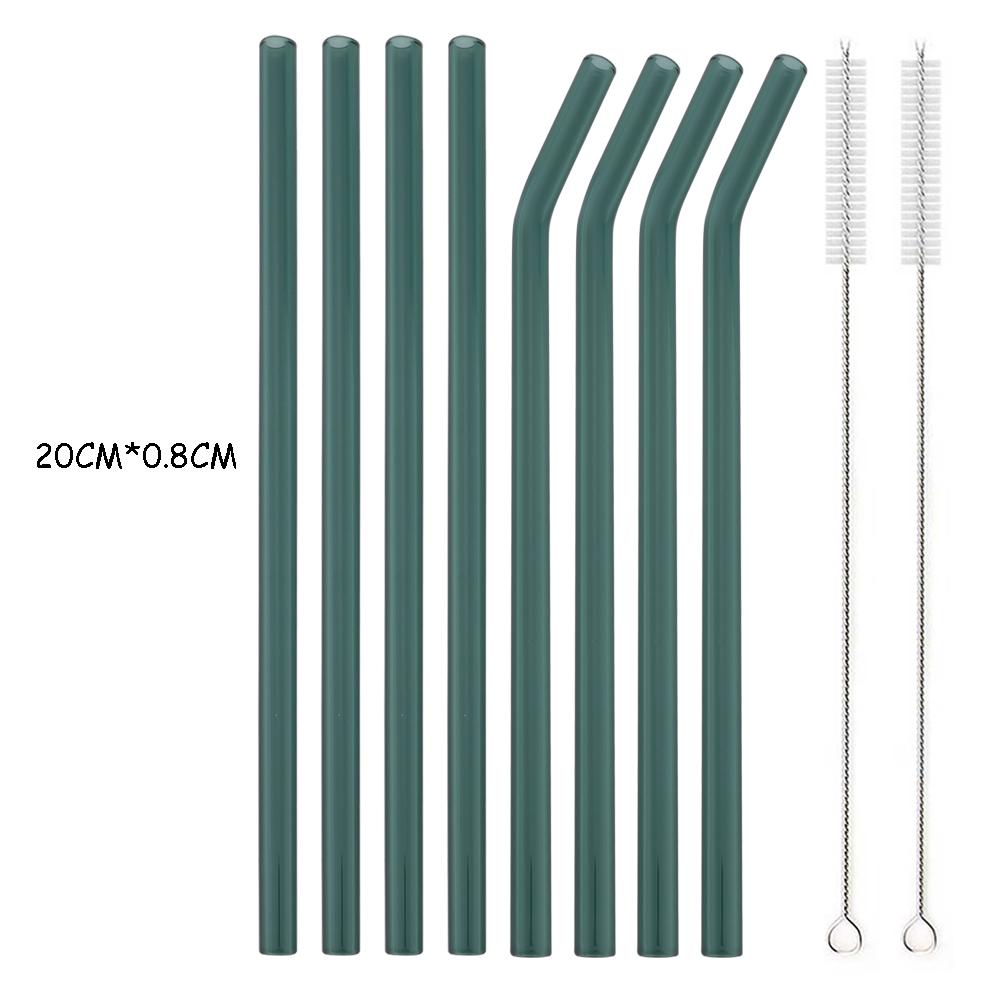 8Pcs High Borosilicate Glass Straw Set Multi-Color Reusable Glass Eco Friendly Drinking Straw for Cocktail Smoothie Bubble Tea