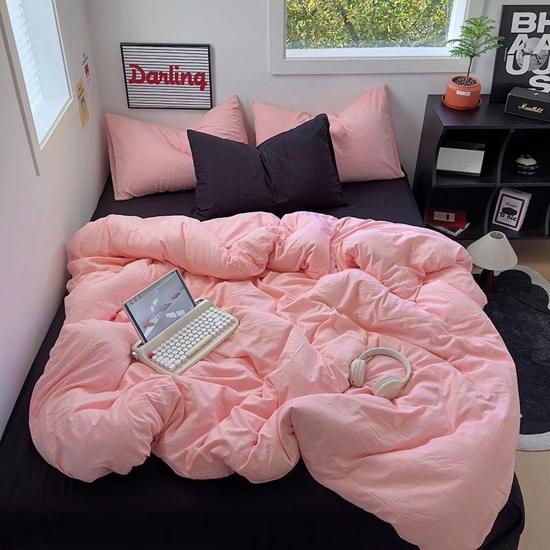 

Комплект постельного белья из стираного однотонного материала, простыня, наволочка, пододеяльник, комплект из четырех предметов, комплект из трех предметов. 1.8m bed