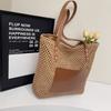 Woven Tote Bag for Women Summer Beach Handbag with Faux Leather Strap Fashion Casual Carryall