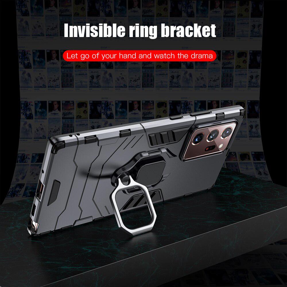 KEYSION Nárazuvzdorné pouzdro Armor pro Samsung Note 20 20 Ultra Ring Stand Bumper Silikonový Zadní kryt telefonu pro Galaxy Note 20 Ultra