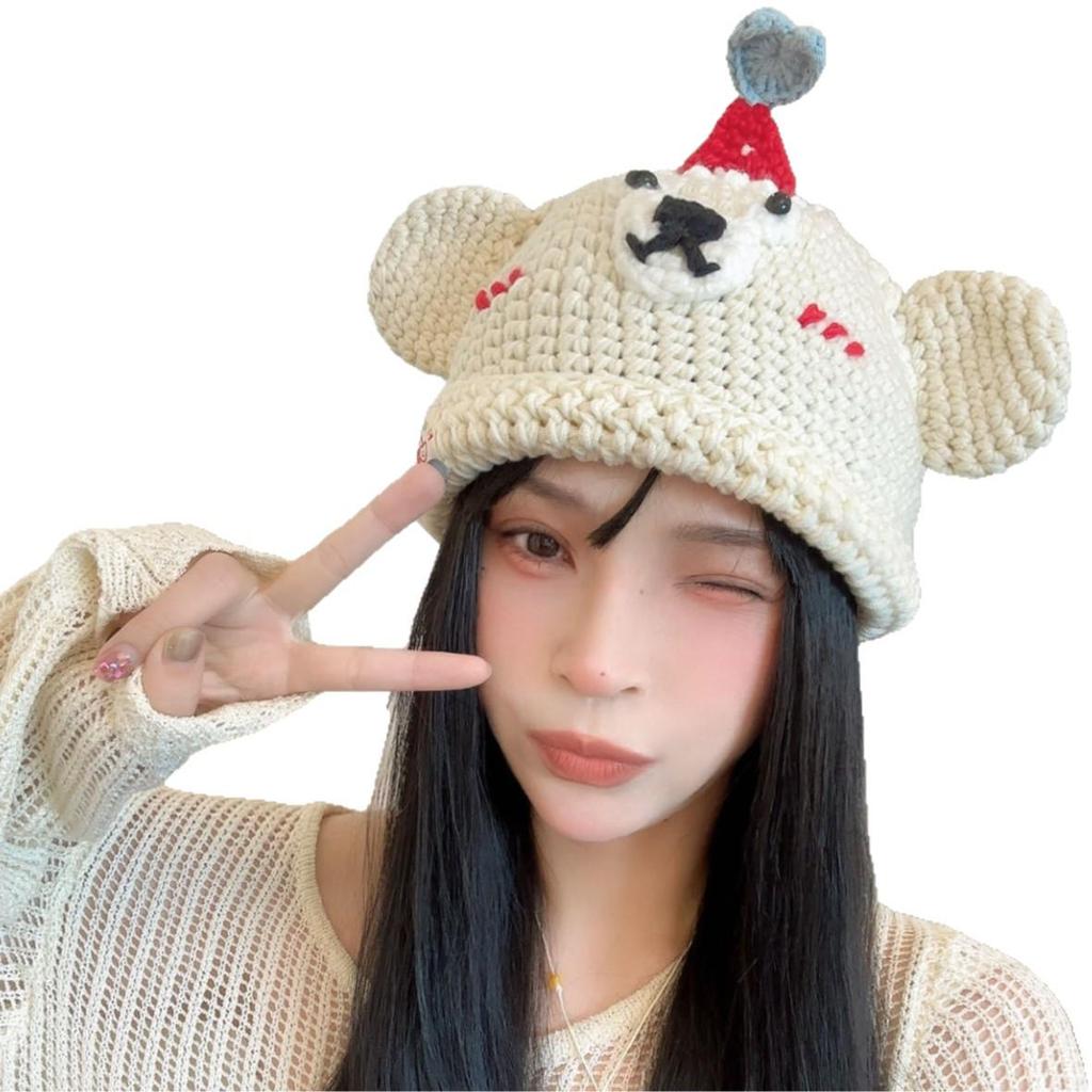 Trendy 2025 Handmade Knitted Cartoon Bear Wool Hat – Perfect Gift for Besties