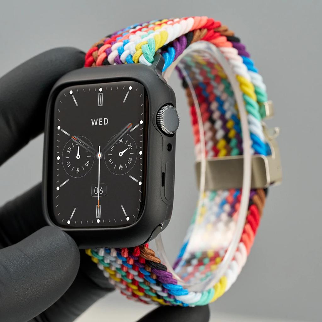 Silicone Case+Braided Strap For Apple Watch Bands 46mm 49mm 44mm 42mm 41mm 40mm 38mm SE 10 9 6 5 Ultra 2 Nylon Correa Strap