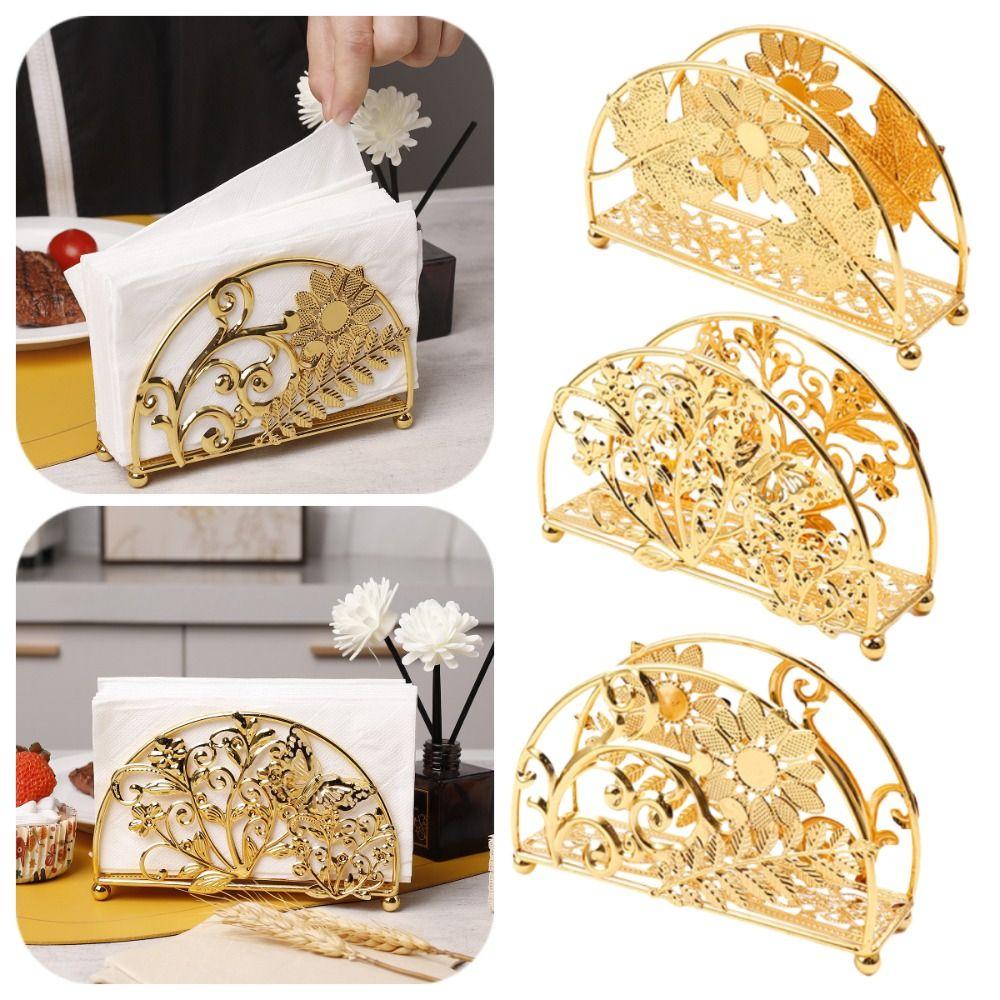 Hollowed-out Design Metal Napkin Holders Flowers&Leaves Tissue Storage Rack  Countertops
