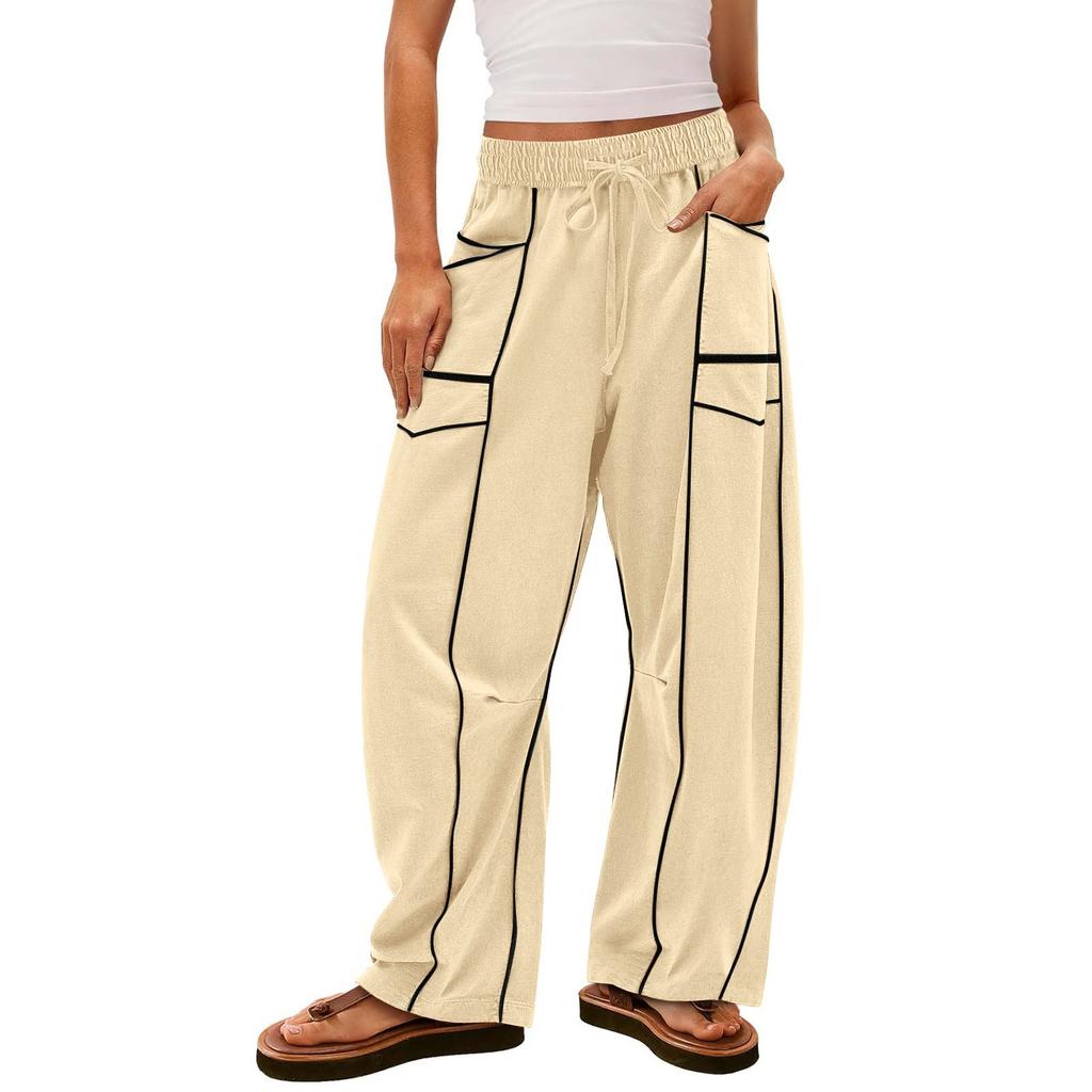Women's Wide Leg Pants With High Waisted Straight Leg And Spliced Pocket Casual Pants