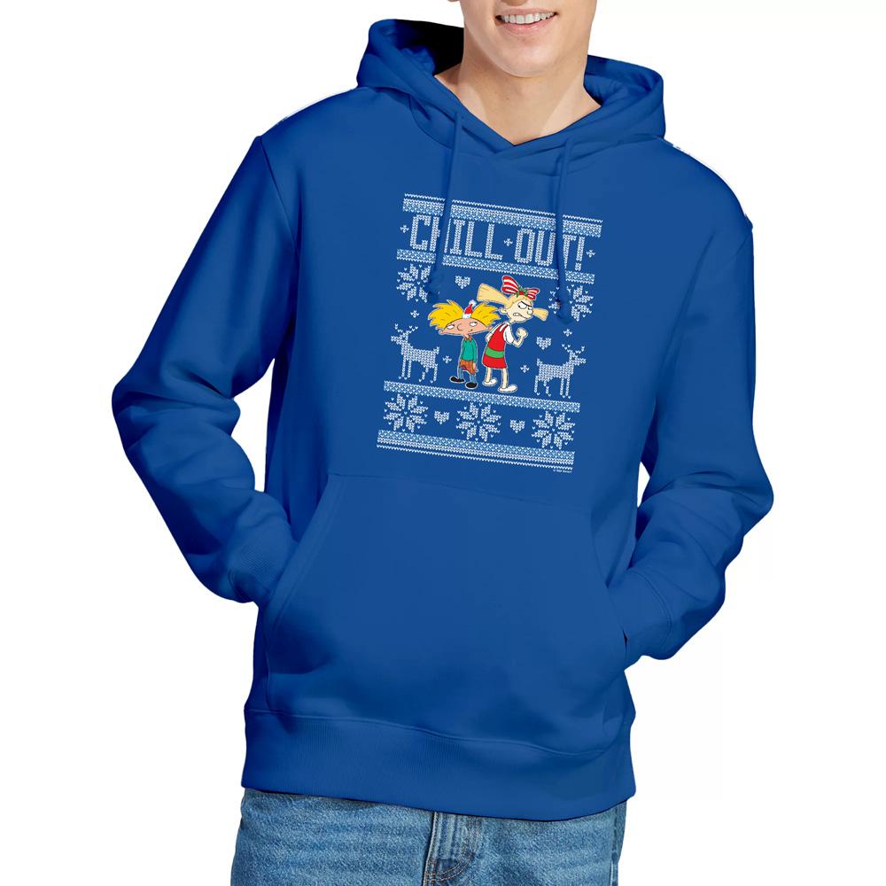 Hey Arnold! Mens Chill Out Arnold & Helga Christmas Jumper Hoodie
