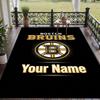 Custom Name Boston Bruins Crystal Velvet Floor Rug Personalized Text Soft Carpet Home Decor
