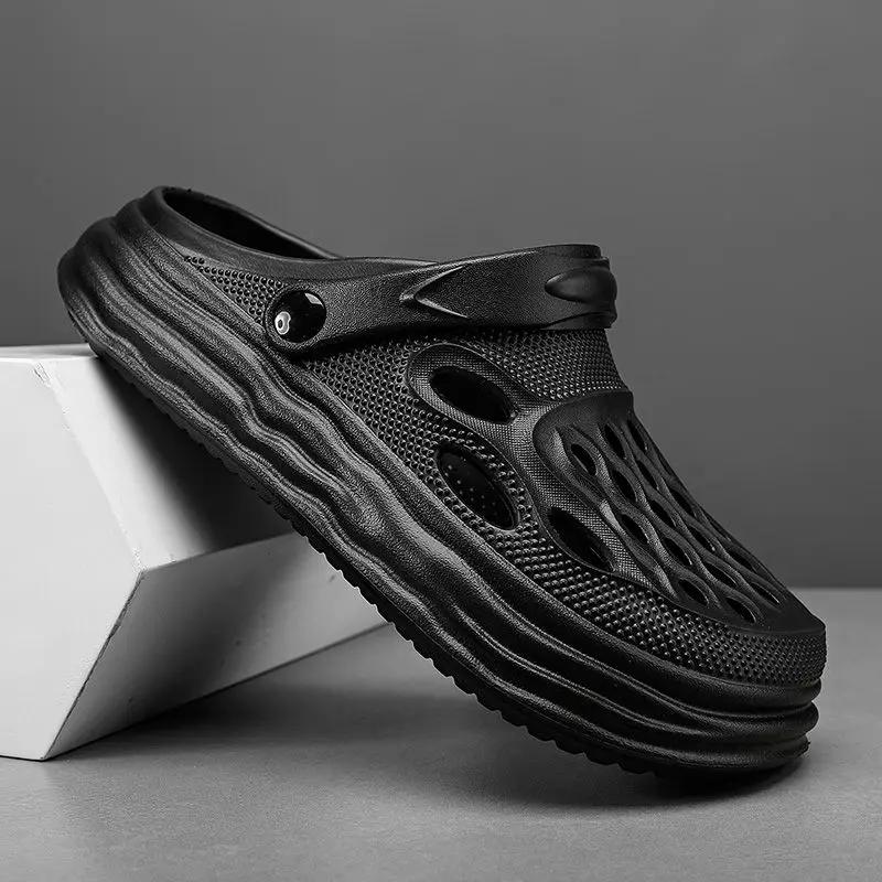 Fashion Platform Male Slipper Hole Sabot Slides Soft Beach Casual 2025 Style Fun Adult High Quality Fashion Designer Luxury Men's Shoe