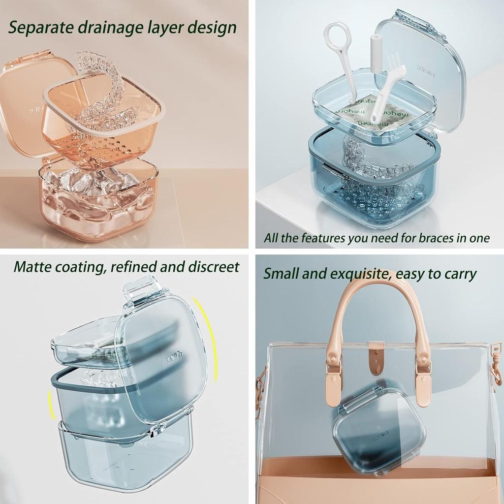 Denture Bath Case Cup Box Portable Denture Holder Storage Soak Container for Travel Cleaning, Mouth Guard Night Gum Retainer False Holder Case for