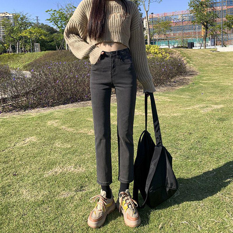 Trendy Women's High Waist Velvet Slimming Straight-Leg Jeans for Winter