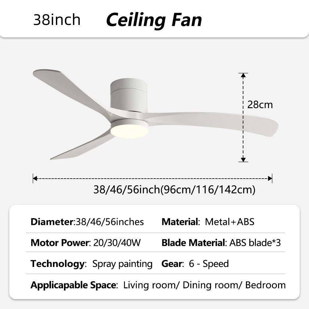 46-56 Household Integrated LED Lighting Fan Living Room ABS Blades Ceiling Fan Lamp Low-Profile Electric Fan Light 38inch