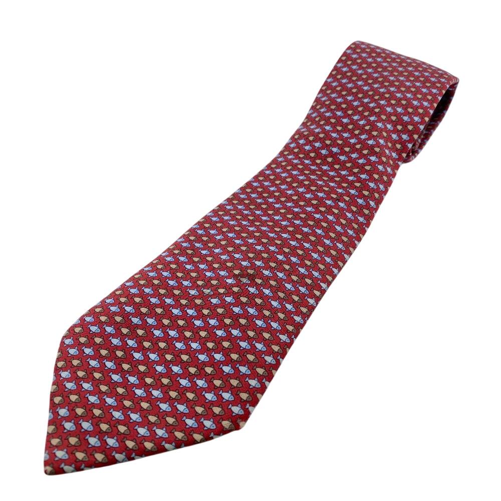 

HERMES Fish silk tie Red silk mens Used