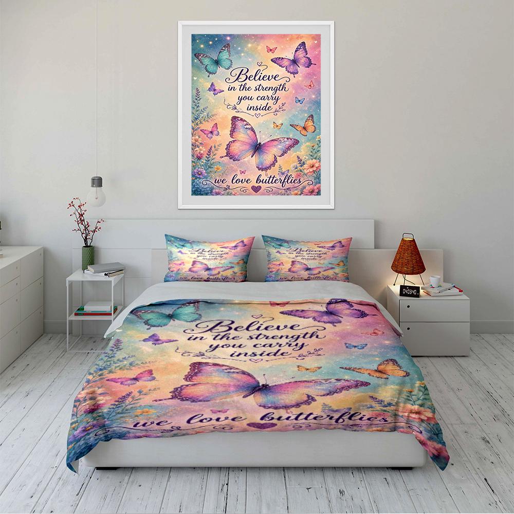 Butterfly Bedding Set with Inspirational Quote Bedding set (1 duvet cover, 2 pillowcases, duvet not included)