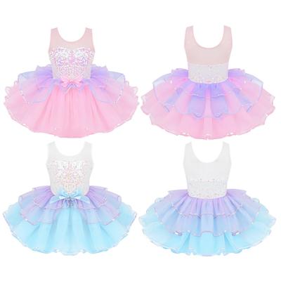Kids Girls Sequins Sleeveless Ballet Dance Dress Tutu Skirted Leotard Ballerina Dancewear Costumes