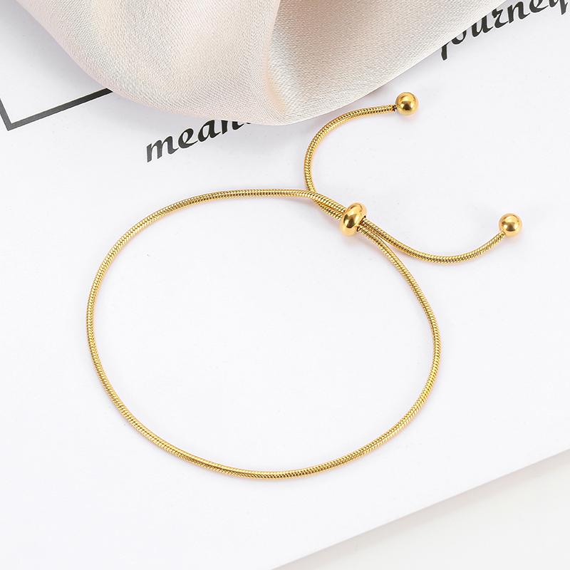 Trendy Simple Gold Color Snake Chain Stainless Steel Bracelets for Women Adjustable Female Daily Wear Bracelet Jewelry