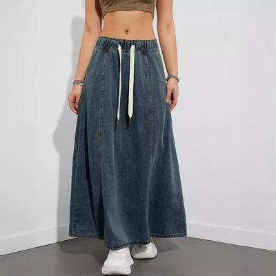 Gonna lunga casual da donna in denim con elastico in vita e gonna larga larga American Design Sense