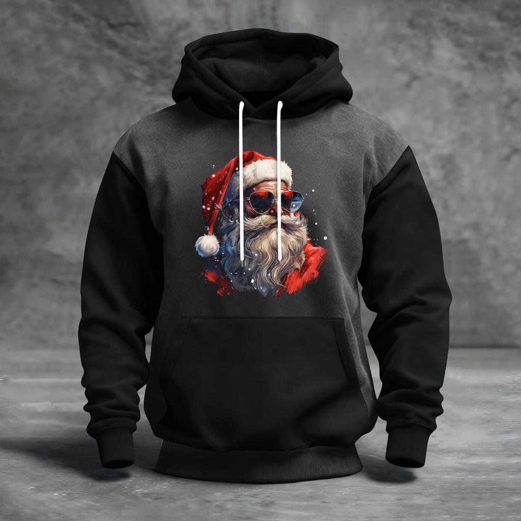 Men's Christmas Print Color Block Hooded Casual Sports Comfort Sweatshirt