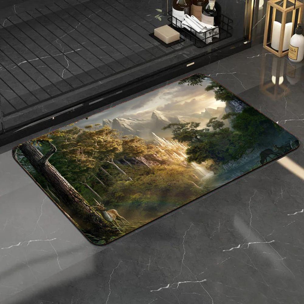 1pc Forest Tree Jungle Animal Landscape Absorbent Mats Anti-Slip Mats Home Decor Supplies Carpets Home Kitchen Floor Mats