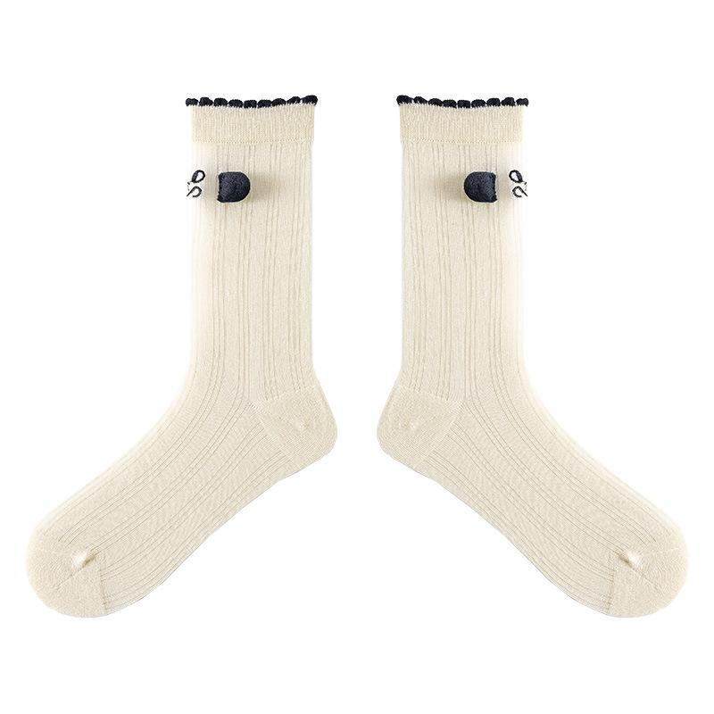 

Fashionable and Unique Trendy Socks - Children s Floral Lace Cuffs Ear-lined Tube Socks, Sweat-absorbing and Breathable Thin Cotton Socks 1 pair бежевый