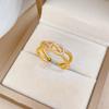 Real Gold Electroplated Open ** Fork Twisted Fashion Slightly Inlaid Light Luxury Ring Index Finger Ring With Cold Wind