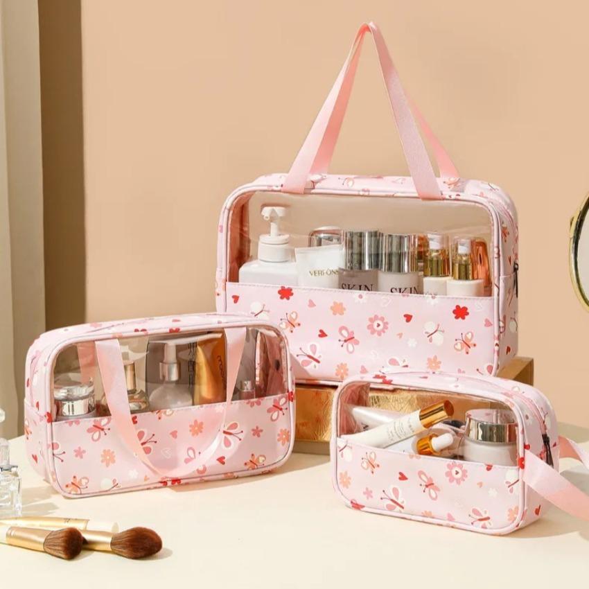 Women's Makeup Bag  3pcs Set Macaron Printed Wash Bag Travel Essential Portable Storage Bags Waterproof Cosmetic Bag Bath Bags