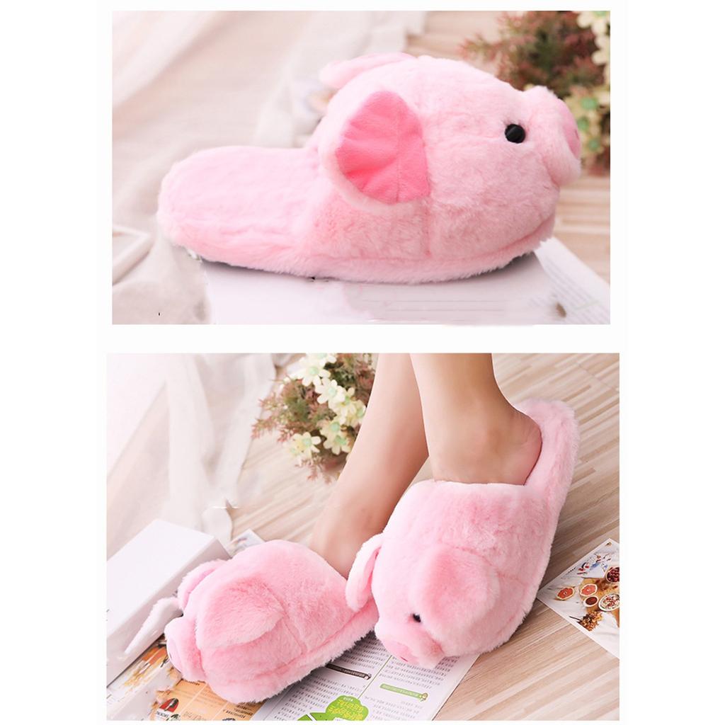 Pig Plush Cotton Slippers And Winter Closed Toe Non- Warm Home Indoor Floor Shoes