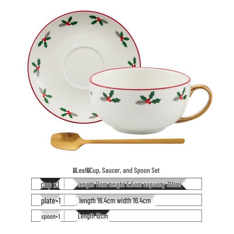 Рождественский керамический чайный набор с золотым покрытием: Подарочный набор: Чашка и блюдце, Специальное издание