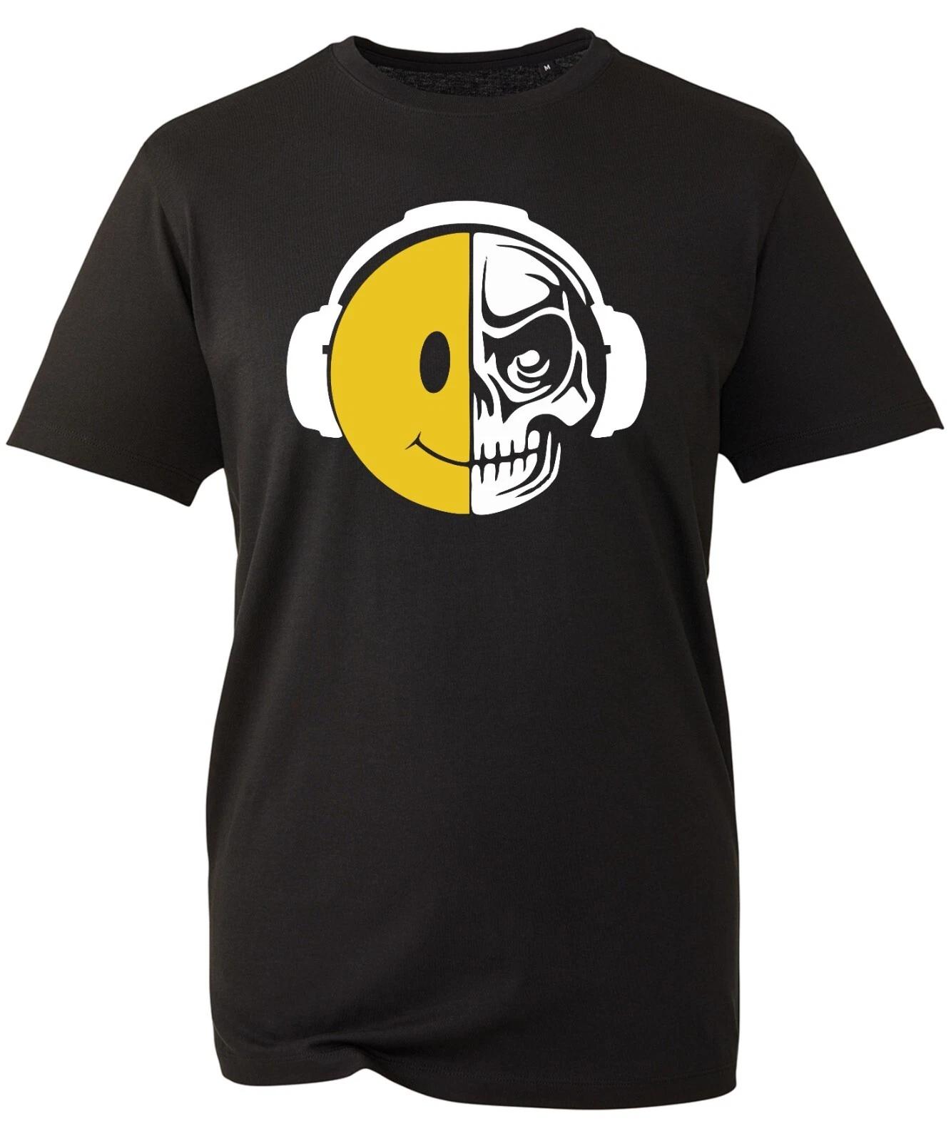 Half Of Skull With Smile Face T-Shirt Skull Face Headphones Smiling Face Sarcast S