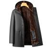 Winter Men's Hooded Leather Jacket Business Casual Medium and Long Gold Mink Take-off Liner Windproof Warm Leather Jacket