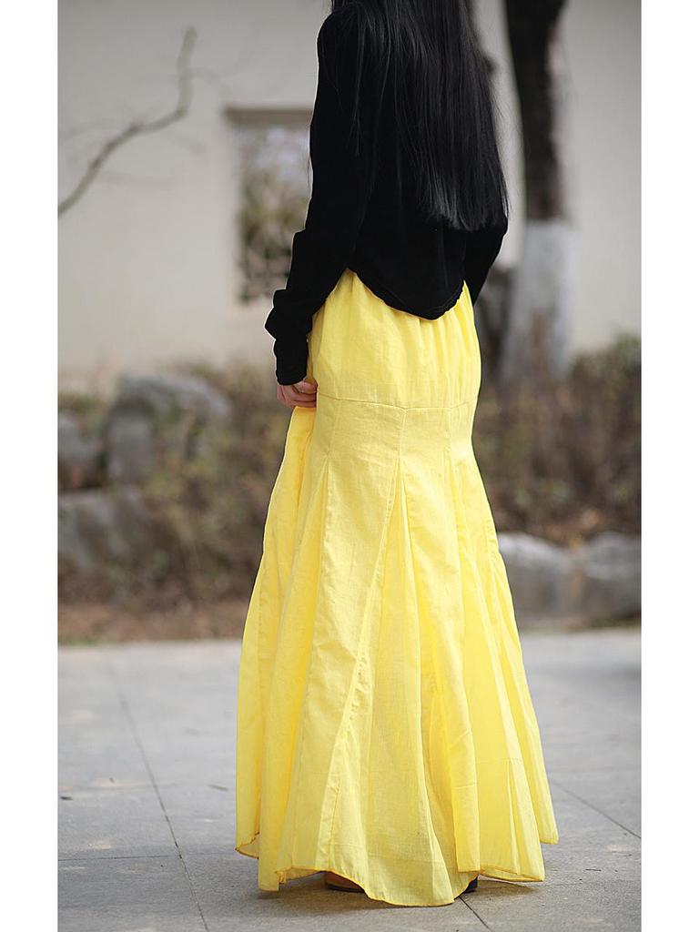 Spring/Summer Cotton Double-Layer Fishtail Midi Skirt - Cool Lotus Step Design, Available In 4 Colors
