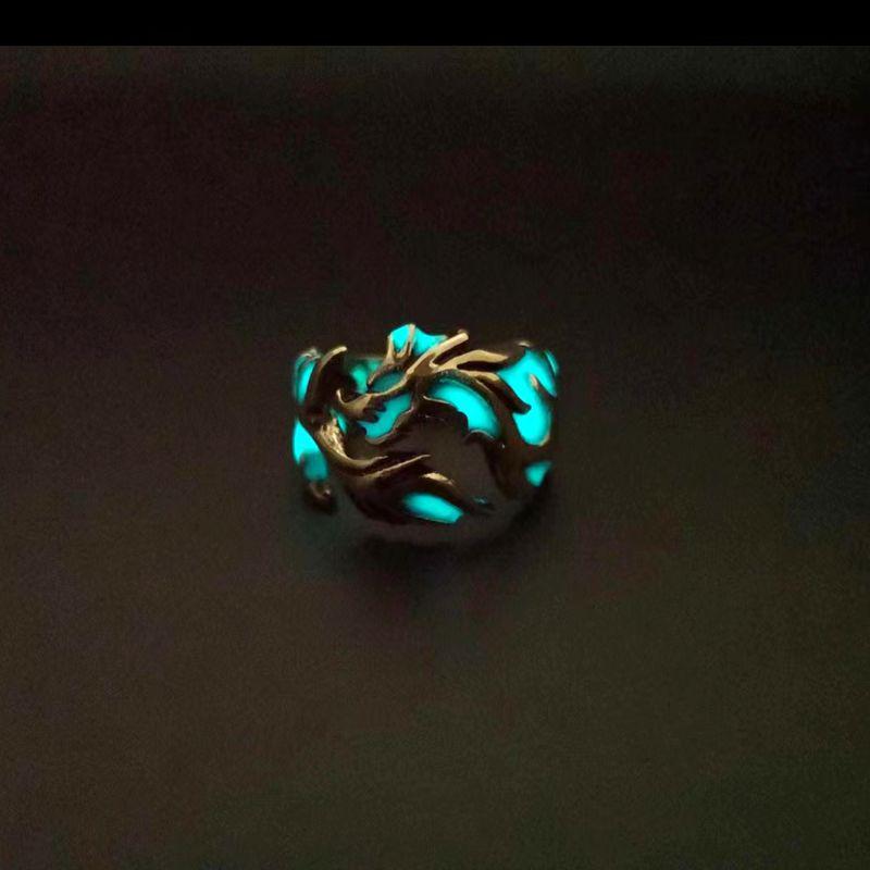 New Luminous Dragon Pattern Wide Band Ring for Men and Women - Ethnic Chinese Style, Large Size, and Perfect for Couples