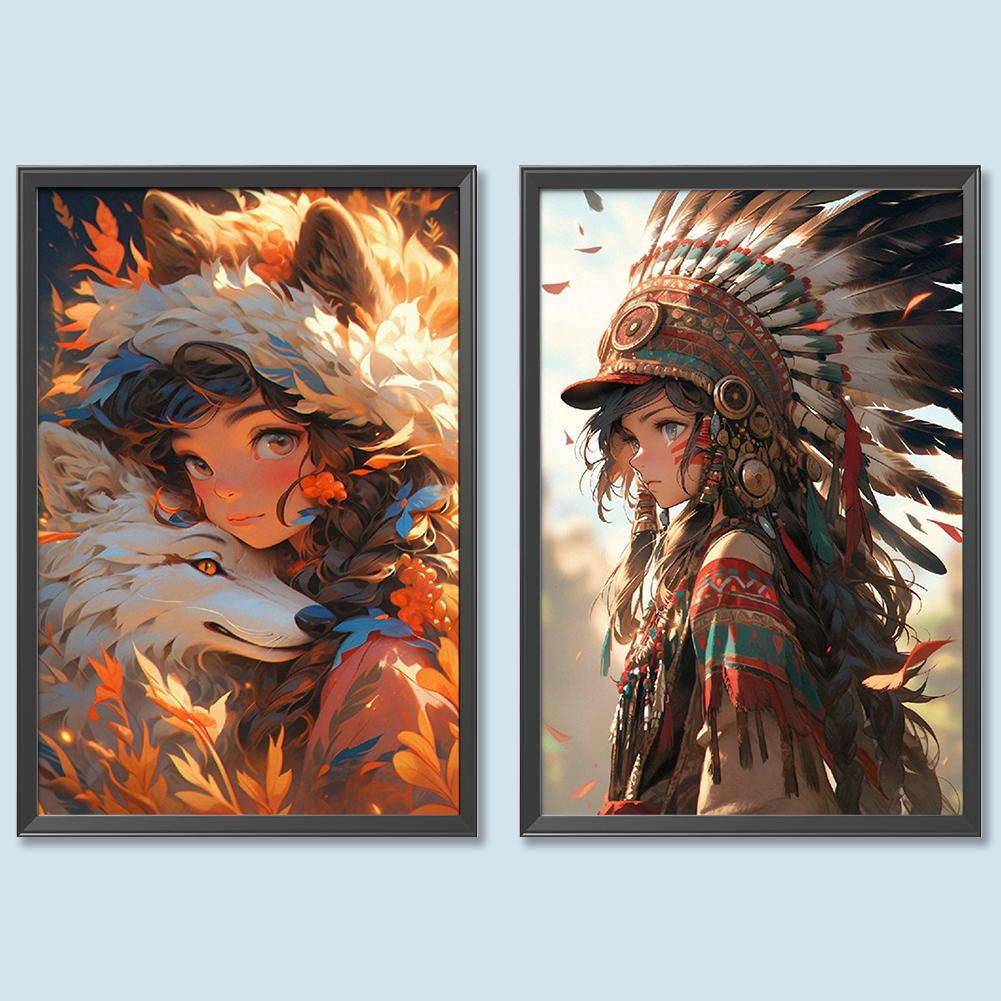 5D DIY Full Round Drill Diamond Painting Primitive Girl Kit Home Decoration