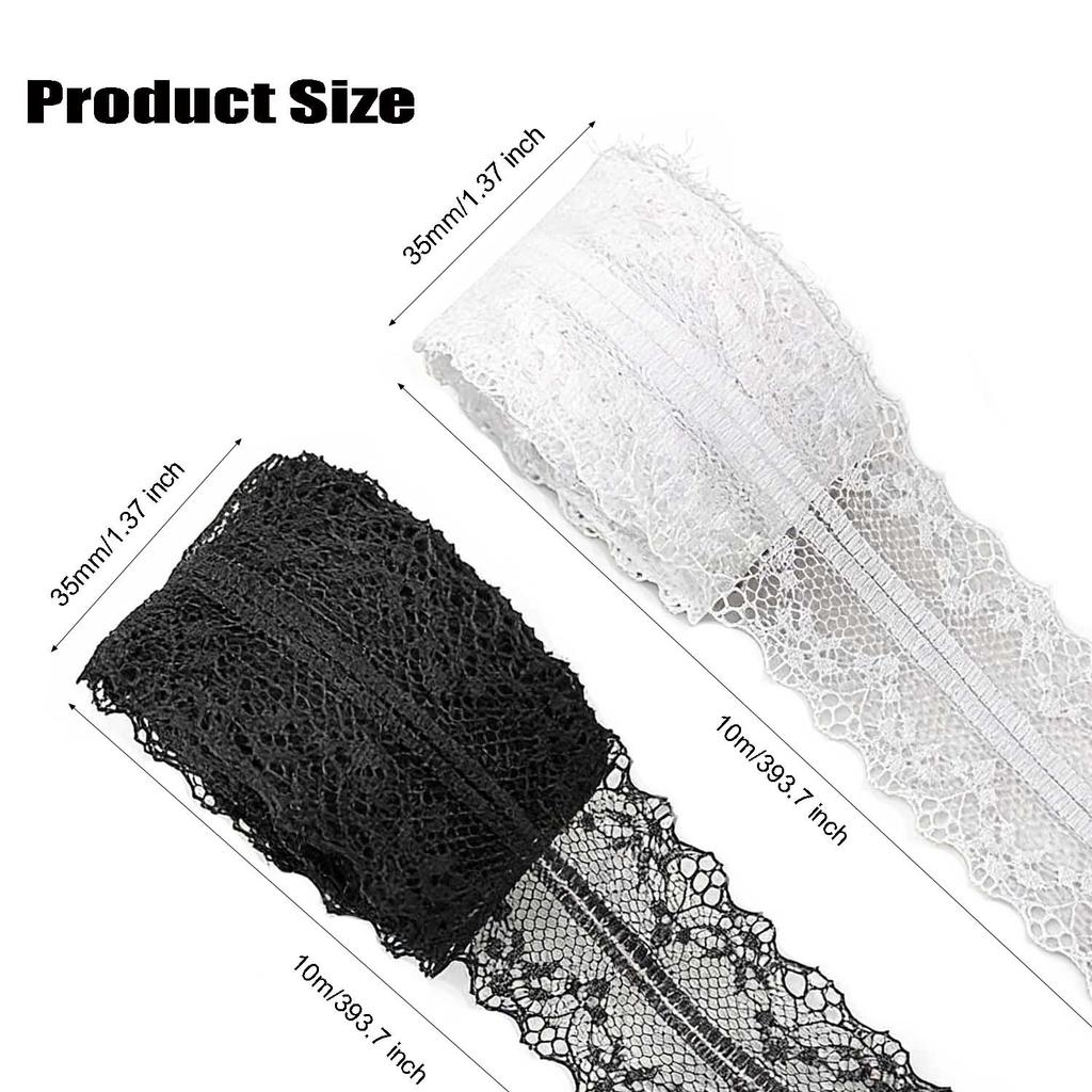 10m/Rolle 35mm weiß/schwarz Spitzenband Dekoration, niedliches Geschenkverpackungsmaterial