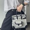 Swift Cowhide Patchwork Canvas Pocket Platinum Bag 25cm Color-blocked Handbag High-end One-shoulder Crossbody Women's Bag