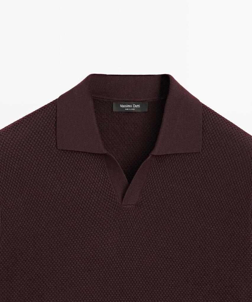 Masimodutti Cotton Blend V-Neck Knit Polo Shirt
