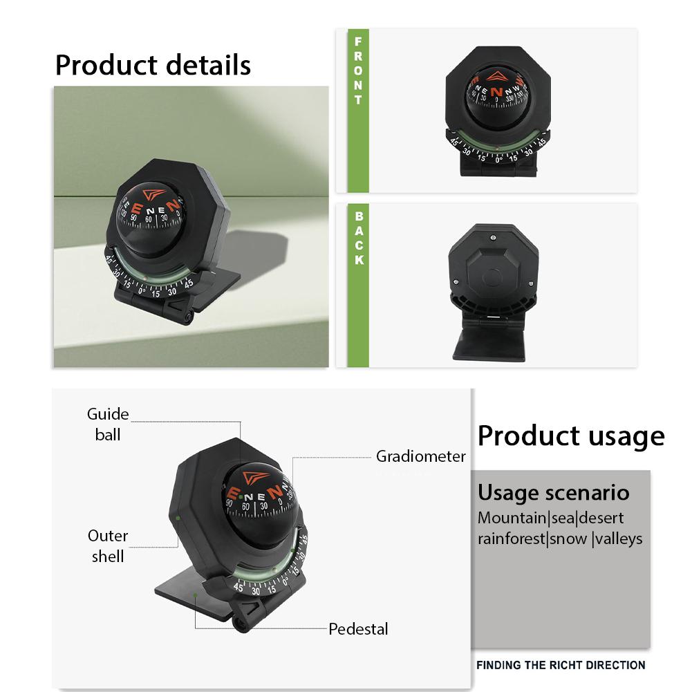 Car Dashboard Compass WithSlope Meter 2-In-1 Foldable High Precision Navigation Car Mount Compass Ball Compass For Vehicle Boat