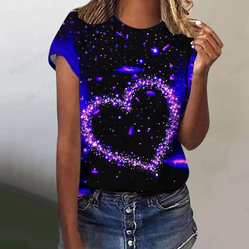 Liebesherz 3D-Druck T-Shirt Damenmode Übergroßes T-Shirt Harajuku Kurzarm Oberteile Tees Valentinstagsgeschenk T-Shirt O-Ausschnitt