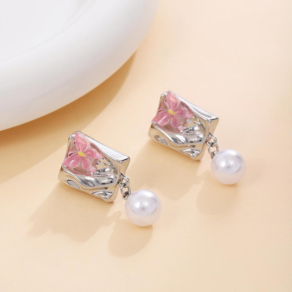 Silver Needle Butterfly Pearl Earrings - Elegant Summer Design for Women
