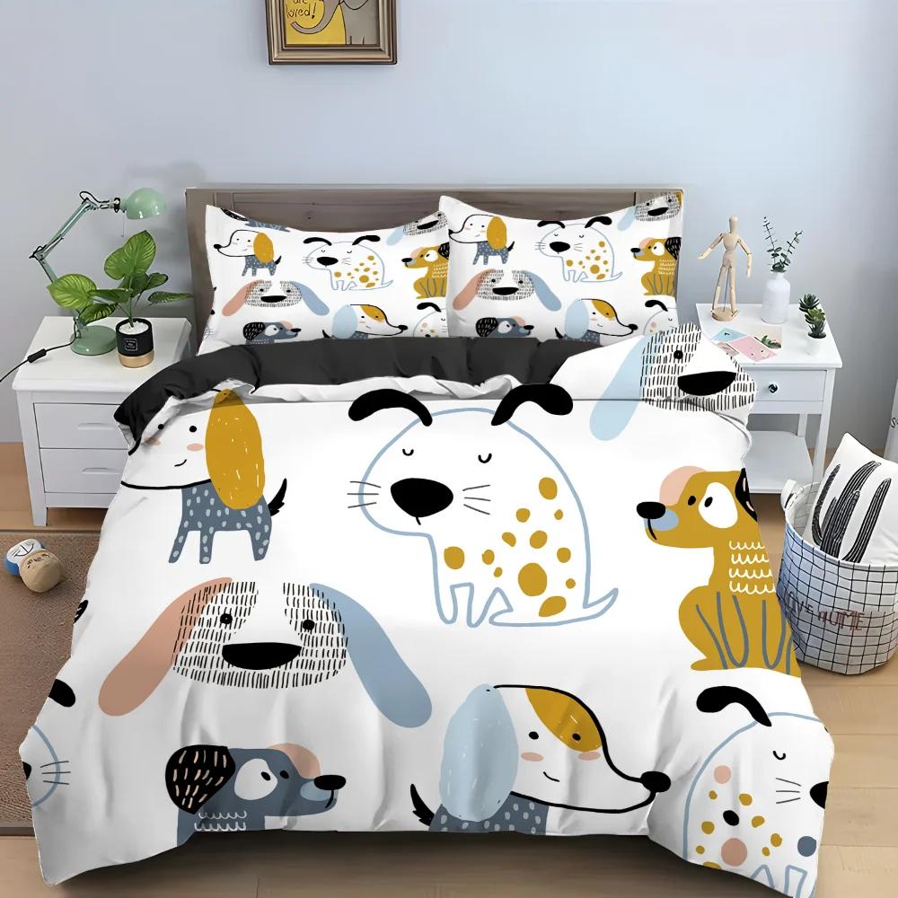 Poszewka na kołdrę z kreskówkowym psem Ładna ilustrowana szczeniak zwierzęcy abstrakcyjny obraz sztuka sypialniana dekoracje poszewka na kołdrę dla dzieci