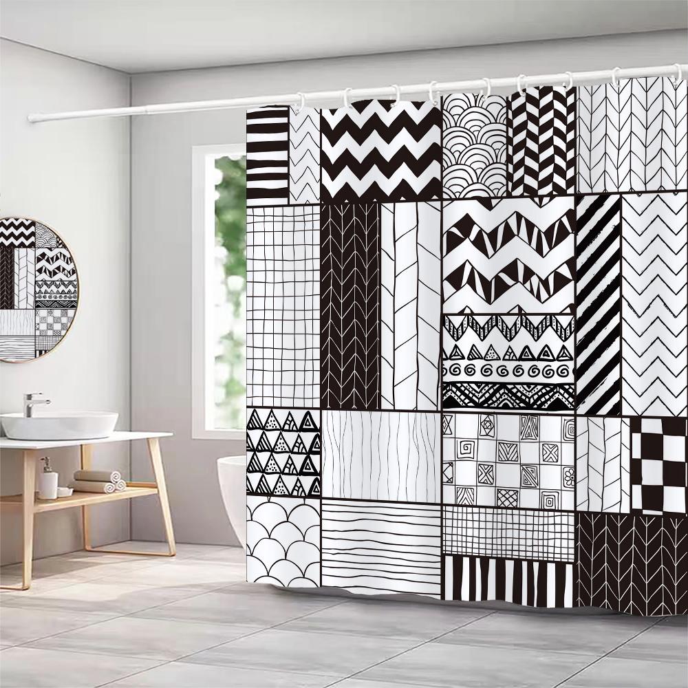 Art Boho Shower Curtain with Hooks Bohemian Bath Curtain Polyester Fabric Black and White Minimalist style Bathroom Curtains