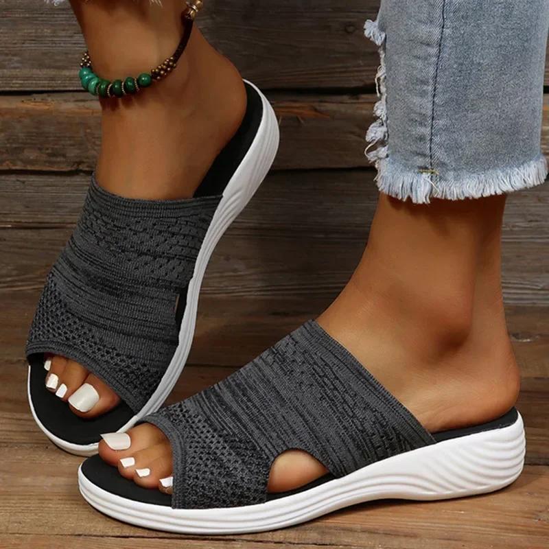 Women Indoor Outdoor Sandals Summer Woman Low Heels Sandals Elastic Force Slippers Female Casual Wedge Heels Plus Size 43