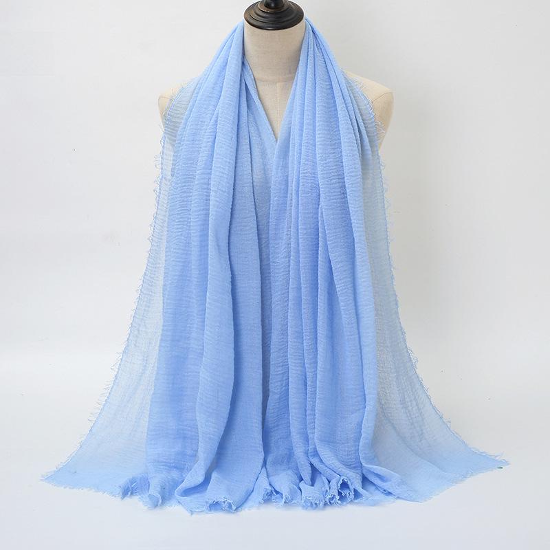 New Style Wrinkled Cotton Scarf with Fur Edge and Rayon, Large Solid Color Women's Headscarf BS414