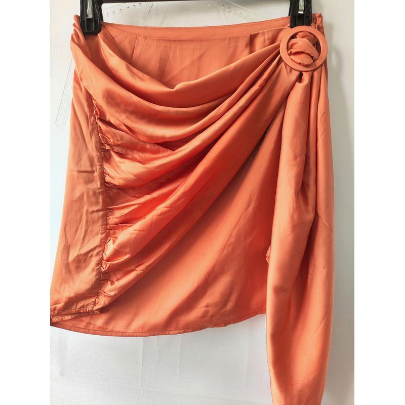 

WAYF Шелковистая ткань из шелка и атласа Длинная элегантная накидка на живот Декоративная юбка на шнуровке Orange Red XS