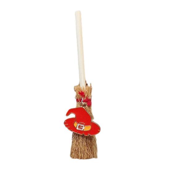 Mini Witch Broom Car Pendant Wooden Halloween Ornament for Rearview Mirror 1:6/1:12 Miniature Doll Houses Scale Accessory
