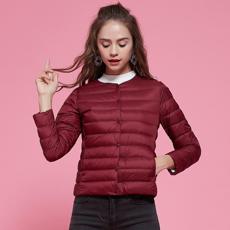 White Duck Down Light and Thin Round Neck Down Jacket Women's V-neck Warm Liner Short Jacket Autumn and Winter Women's Clothing Collarless Large Size