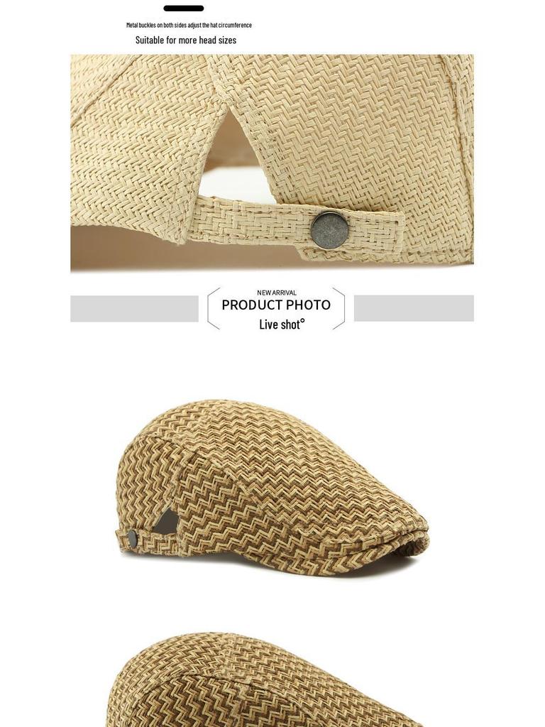 Men's Straw Beret: Spring/Summer Sun Protection, British Retro Duckbill Cap, Casual Newsboy Hat