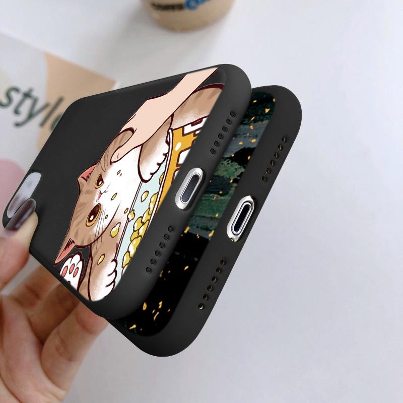 Funny Cat Patterned Soft Black Silicone Phone Case For Samsung Galaxy A55 A54 A34 A15 S24 Xiaomi Redmi Note 13 Pro Camera Shockproof Protective Cover
